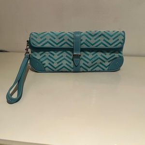 Via Spiga Wristlet bag with pouch cover. Teal chevron print on trend